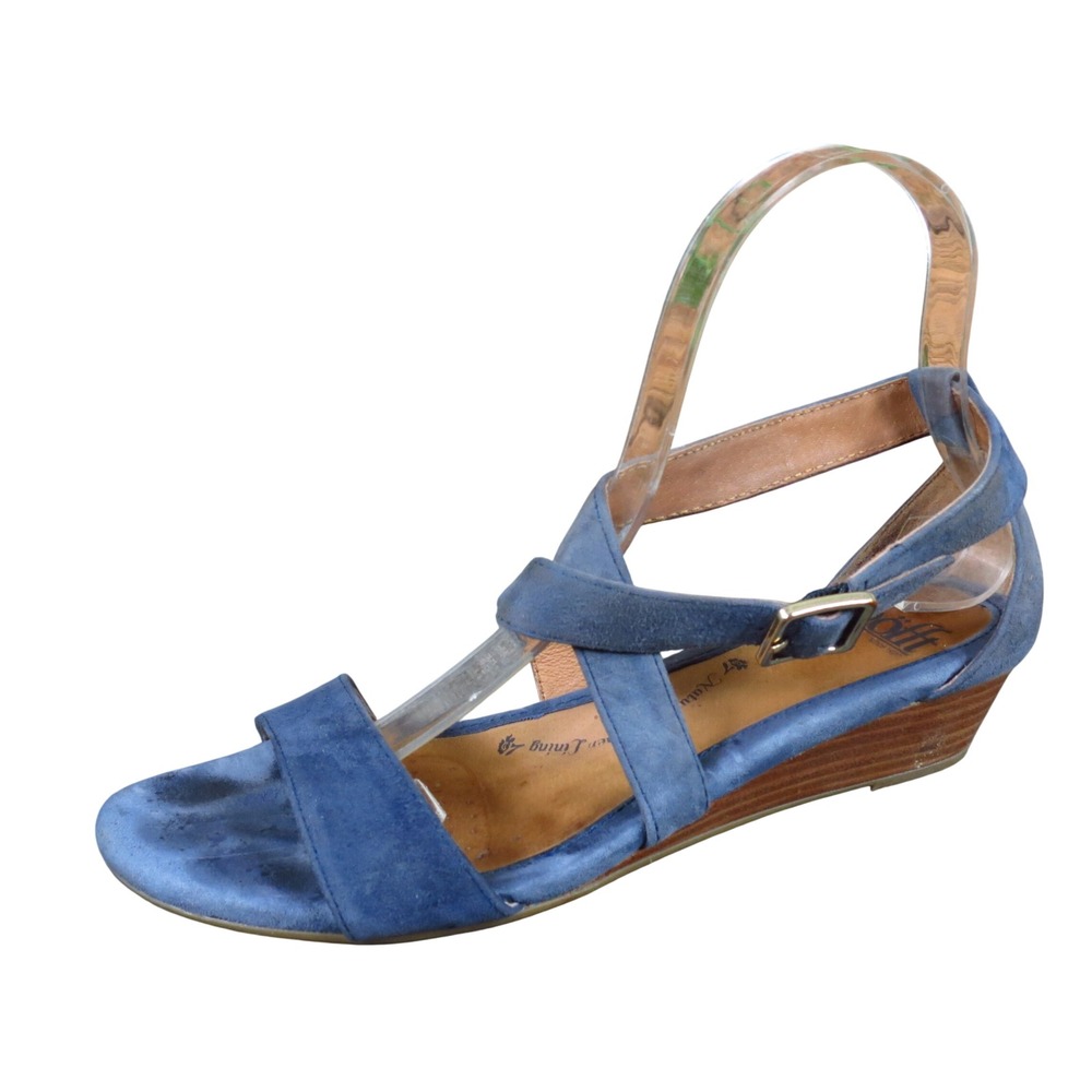 Sofft Innis Womens Wedge Sandals Size 7 Walking Comfort Blue Suede Strappy Shoes